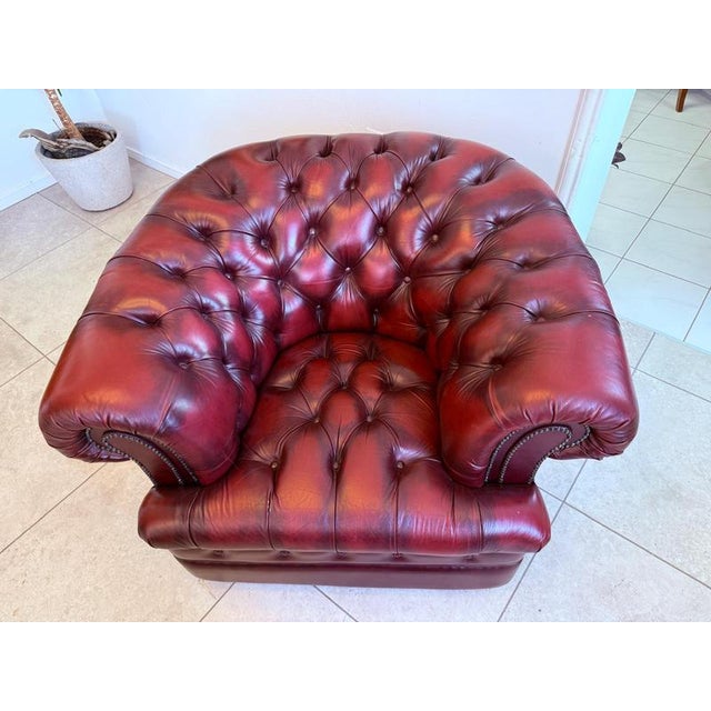 Oxblood Red Chesterfield Club Lounge Chair For Sale - Image 3 of 12