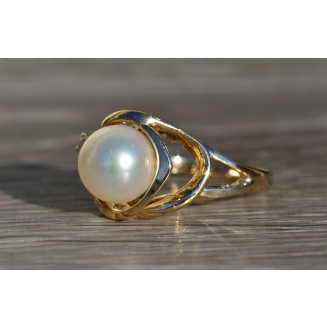 The Slayden: Ladies 14K Gold Ring set with Pearl and Diamond Accent For Sale - Image 4 of 10