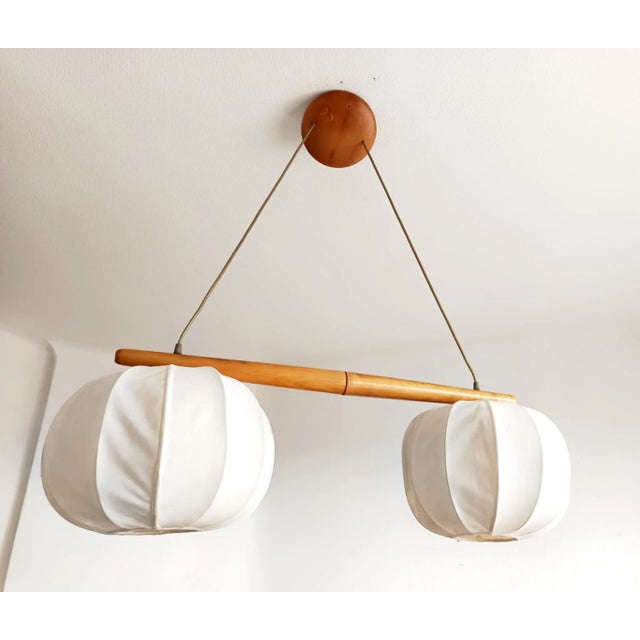 Vintage Scandinavian Pendant Light in Wood and Fabric, 1980s For Sale - Image 10 of 10