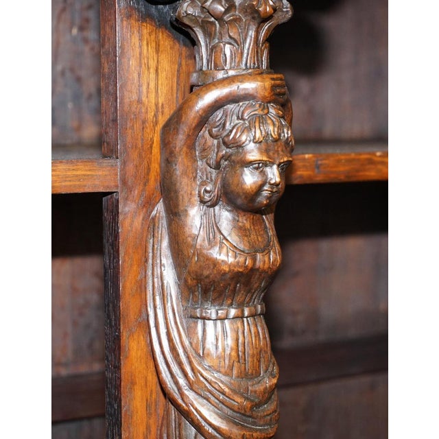 Large Carved Bookcase with Ornate Cherub Putti & Lion Figures For Sale - Image 6 of 18