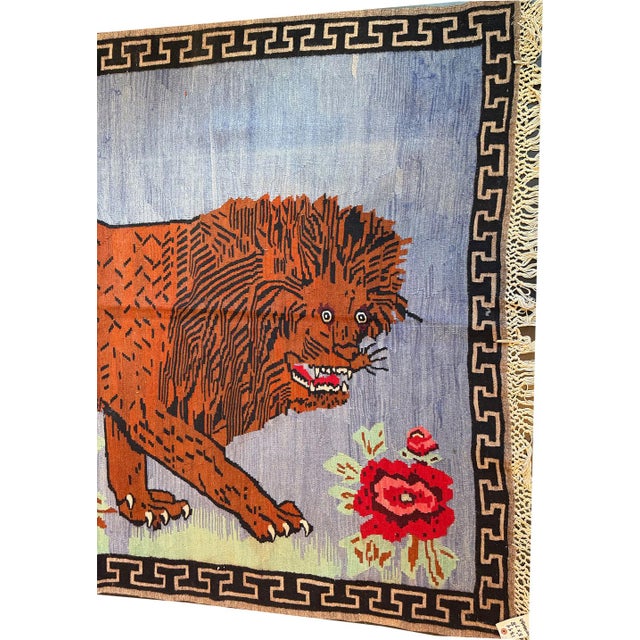 1920s An Antique Pictorial "Lion"Turkish Flat Weave/Kilim Rug For Sale - Image 5 of 7
