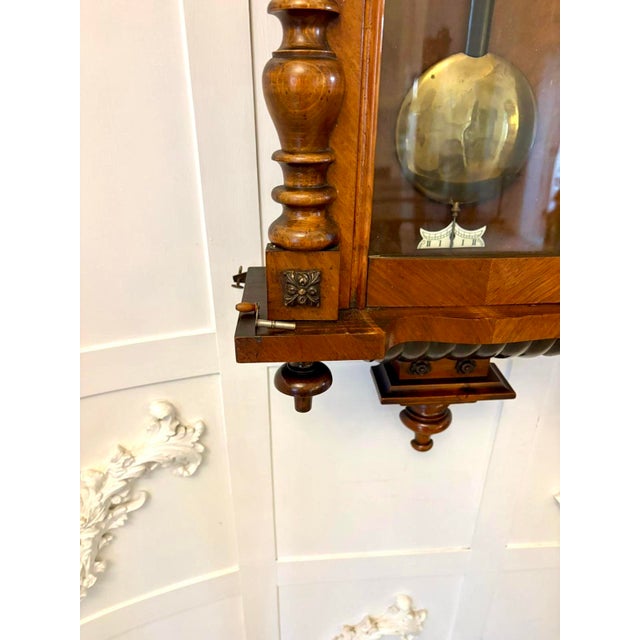 Brown Antique Carved Walnut Regulator Striking Wall Clock, Vienna, Austria, 1860 For Sale - Image 8 of 18