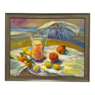 D. C. Signed “Orange Juice” Acrylic on Canvas Original Painting For Sale