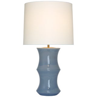 AERIN for Visual Comfort Signature Marella Medium Table Lamp in Polar Blue Crackle with Linen Shade For Sale