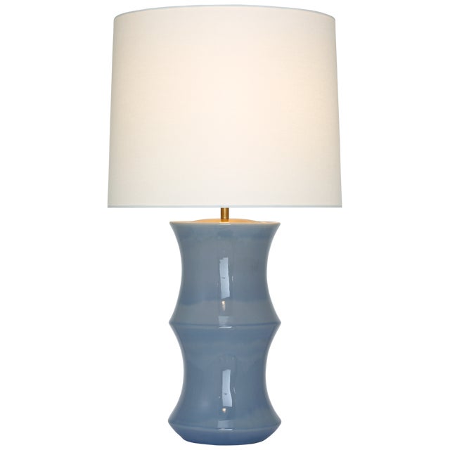 AERIN for Visual Comfort Signature Marella Medium Table Lamp in Polar Blue Crackle with Linen Shade For Sale