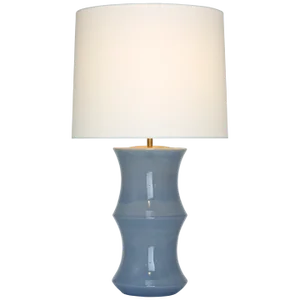 AERIN for Visual Comfort Signature Marella Medium Table Lamp in Polar Blue Crackle with Linen Shade