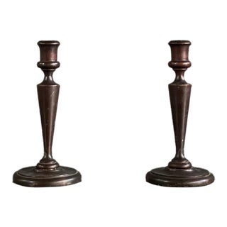 Early 20th Century Pair of Dark Wooden Candlestick Holders For Sale