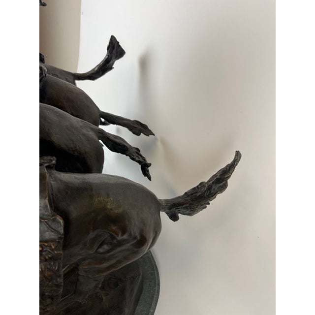 American Late 20th Century After Frederic Remington Large Bronze Statue Coming Thru the Rye, on Marble Base For Sale - Image 3 of 6