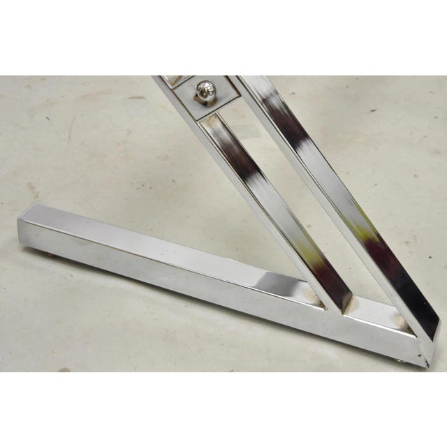 Silver Vintage Mid Century Modern Chrome Frame Z Shaped Metal Desk Dining Table Base For Sale - Image 8 of 11