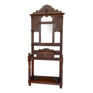 Antique Country Oak Hall Stand with Bevelled Mirror from Waring & Gillow, 1880 For Sale