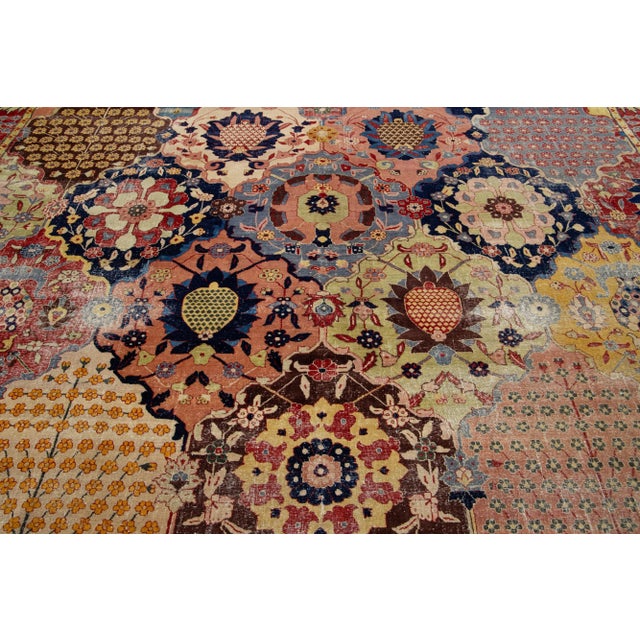 Textile Antique Multicolor Wool Rug Persian Tabriz Allover Designed From the 1900s For Sale - Image 7 of 9