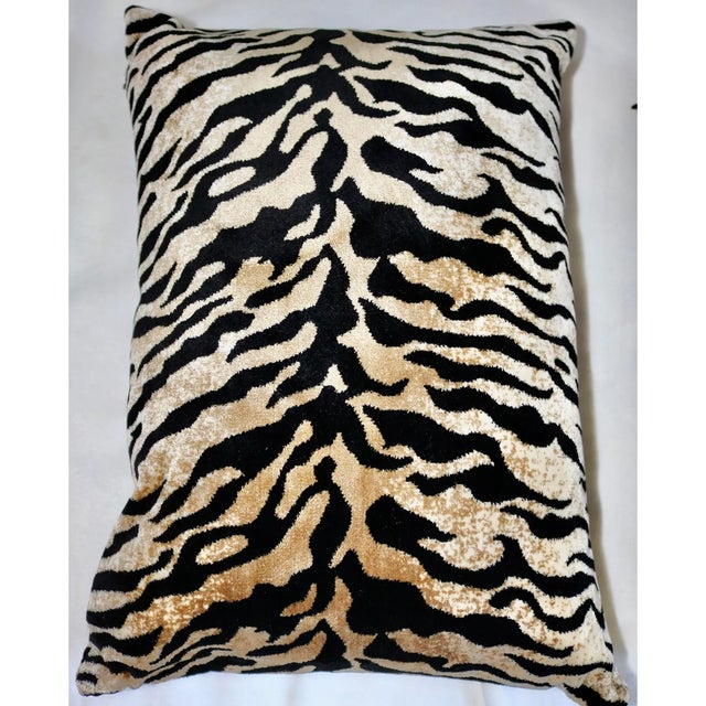 Vintage Tiger Striped Velvet Lumbar Pillows - A Pair For Sale - Image 4 of 6