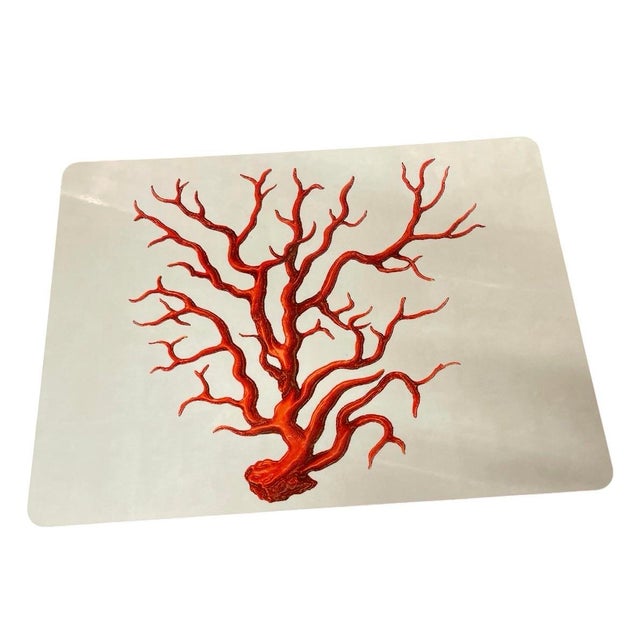 Italian Vintage Italian Red Coral Cork-Backed Placemats - Set of 6 For Sale - Image 3 of 11