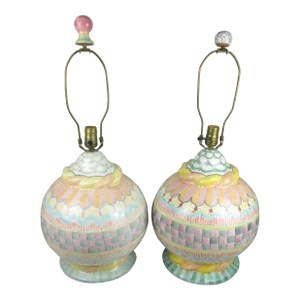 2 Vintage MacKenzie Childs Pottery Lamps