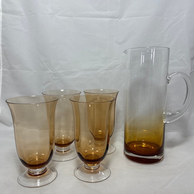 Amber Hand Blown Pitcher and Glass Set For Sale - Image 12 of 12