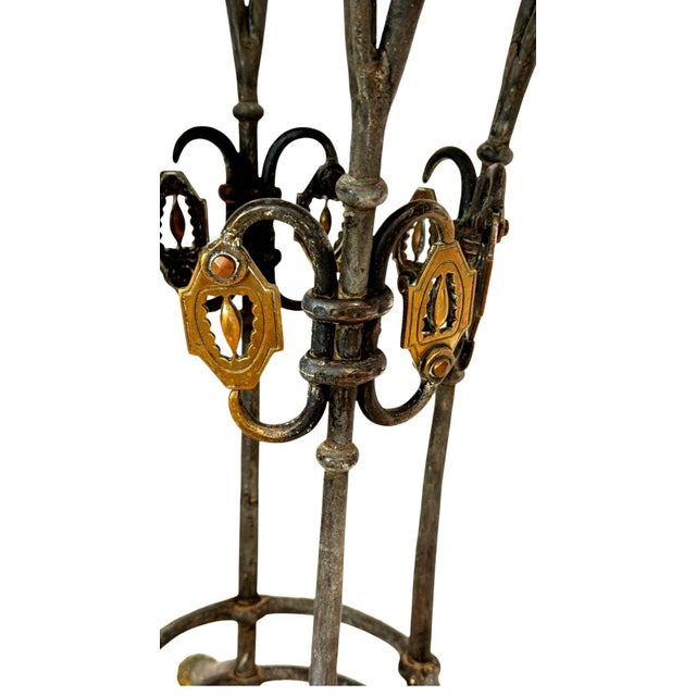 Brass Antique Wrought Iron Brass Greyhound Gueridon Table Inlaid Marble Top 22" For Sale - Image 8 of 14
