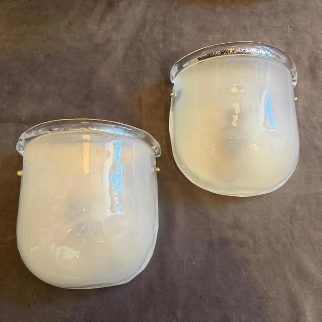 1990s Mid-Century Modern Barovier Style Murano Glass and Brass Wall Sconces For Sale - Image 17 of 18