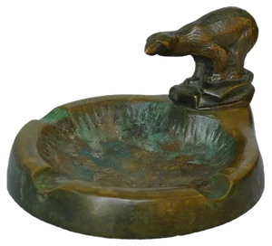 Danish Art Deco Bronze Ashtray with Polar Bear Figurine
