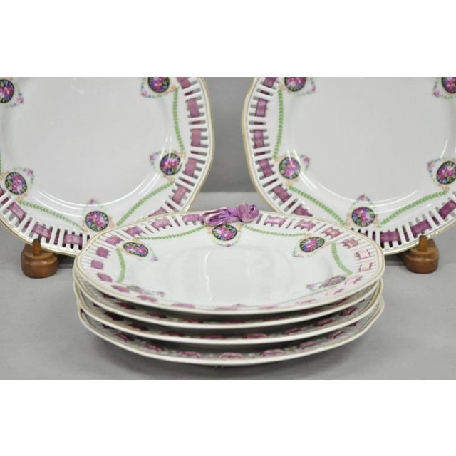 Early 20th Century Early 20th Century Schumann Bavaria Germany Victorian Reticulated Floral Roses Plates - 6 PCS For Sale - Image 5 of 11