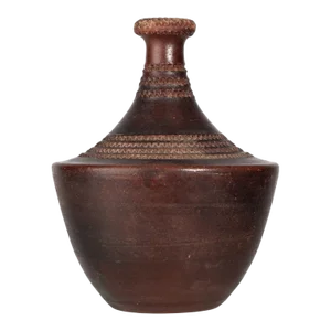 1930s Ancient-Inspired Art Déco Folk Ceramic Vase With Incised Decorative Patterns by Jean Besnard, France