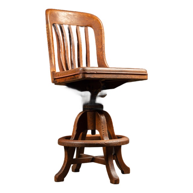 Sikes Oak Adjustable Swivel Stool, C. 1930s For Sale