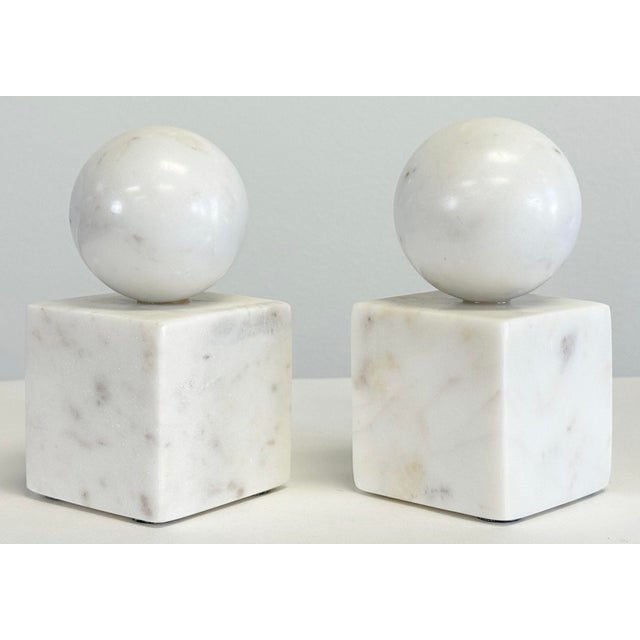 Modern Vintage Alabaster Block Orb Bookends, a Pair For Sale - Image 3 of 12