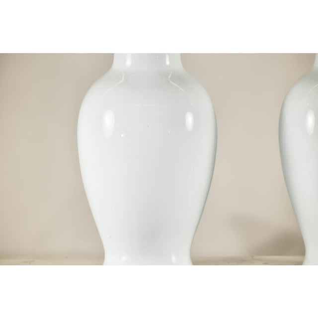 Pair of Classic White Porcelain Vases with Timeless Elegance For Sale - Image 11 of 12