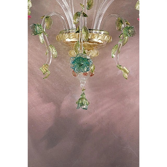 Luxury Classical Floreal Murano Glass Wall Sconce — Pink and Green Venetian Design a Pair For Sale - Image 6 of 6