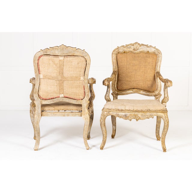 Large Antique Italian Silver Gilt Armchairs, 1700s, Set of 2 For Sale - Image 4 of 14