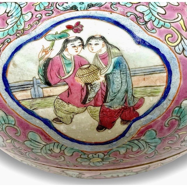Early 19th Century Antique Chinese Famille Rose Medallion Covered Box Double Bowl 11” For Sale - Image 5 of 15