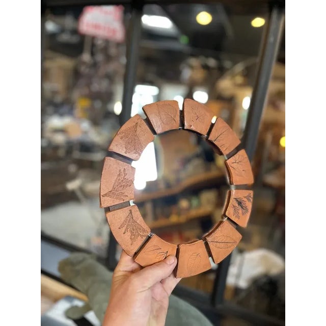 Tan Ceramic Herbier Mirror attributed to Vallauris, 1960 For Sale - Image 8 of 9