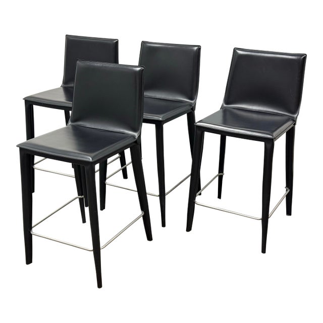 Frag for Design Within Reach Bottega Leather Counter Stools, Set of Four For Sale