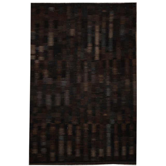 Modern Kilim Handmade Black Geometric Wool Rug For Sale - Image 10 of 10