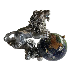 Vintage 1972 Brunel Preziosi d'Autore Silver Clad Lion and Gemstone Globe
