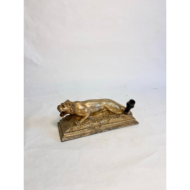 Vintage Gilt Tiger Desk Sculpture and Pen Holder For Sale - Image 11 of 12