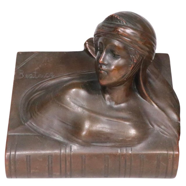 Jennings Bros. Pr. Bronze Finish Clad Dante and Beatrice Bookends by Jennings Brothers C. 1930's For Sale - Image 4 of 12