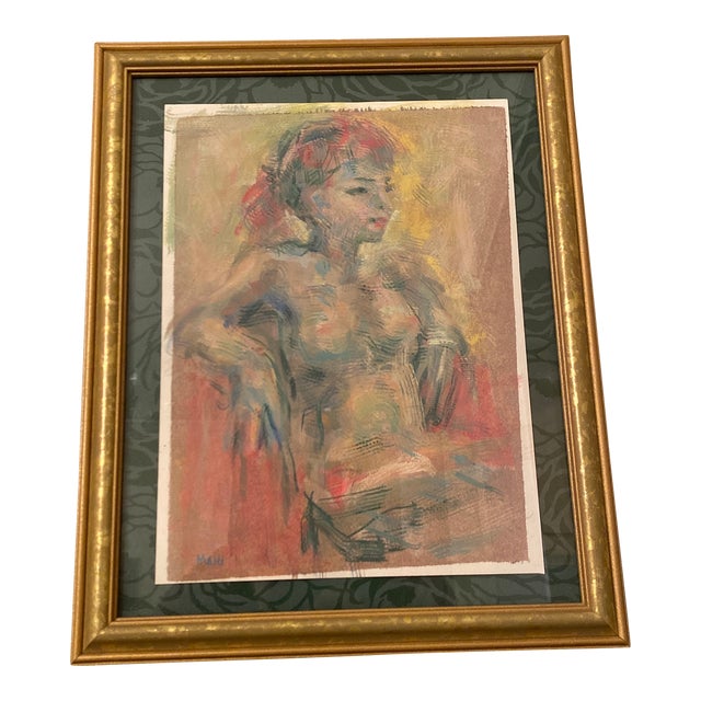 Vintage Abstract Nude Portrait Painting on Paper Signed For Sale