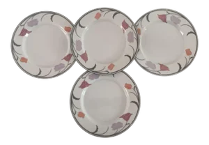 1990's Mid-Century Modern Dansk Tivoli Belles Fleur-Gray Pattern 9" Plates - Set of 4