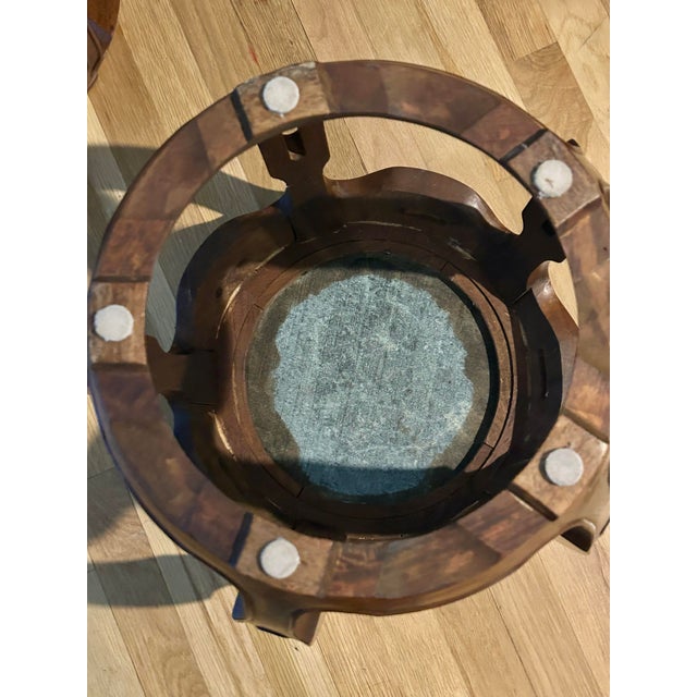 Mid 20th Century Vintage Chinoiserie Hardwood Drum Stools or Tables With Marble and Glass Tops - A Pair For Sale - Image 9 of 10