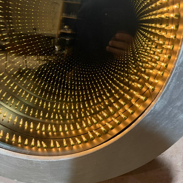 Silver Round Infinity Wall Mirror Featuring a Textured Silver-Finished Frame For Sale - Image 8 of 11