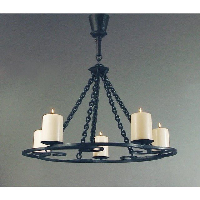 Black 1920s Wrought Iron Art Deco Chandelier With Beeswax Candles For Sale - Image 8 of 8