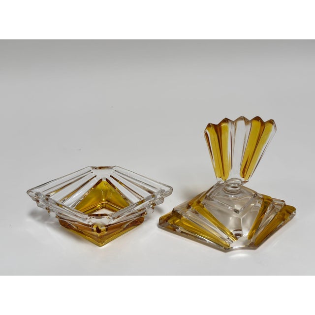 Art Deco Art Deco Bohemian Bleikristall Crystal Vanity Set, Amber Cut Glass, Circa 1930s For Sale - Image 3 of 11