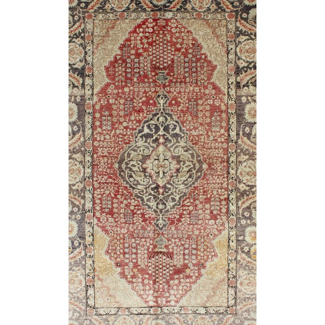 Tribal Antique Turkish Oushak Rug in Deep Rose and Charcoal With Ivory Medallion 4′4″ × 7′2″ For Sale - Image 3 of 7