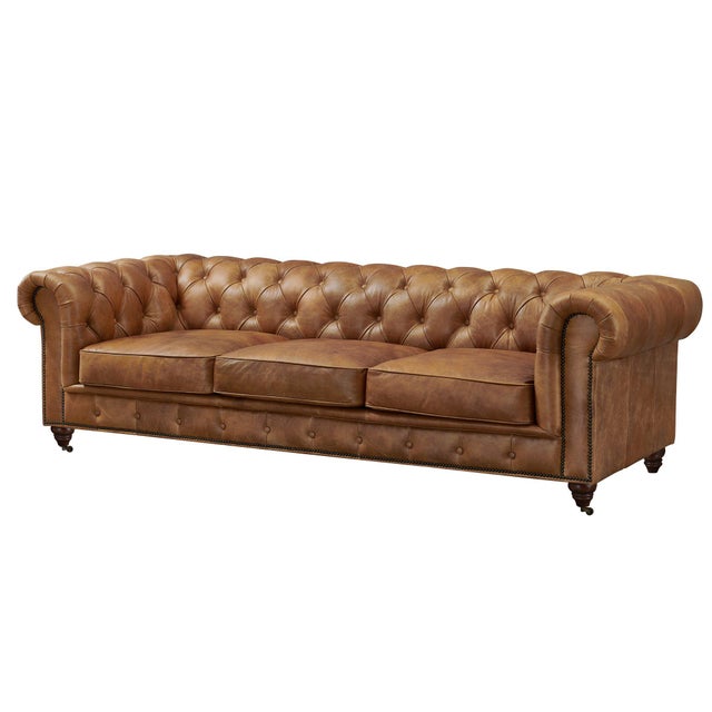 2020s Crafters and Weavers Leather Century Chesterfield Sofa - Saddle Brown For Sale - Image 5 of 5