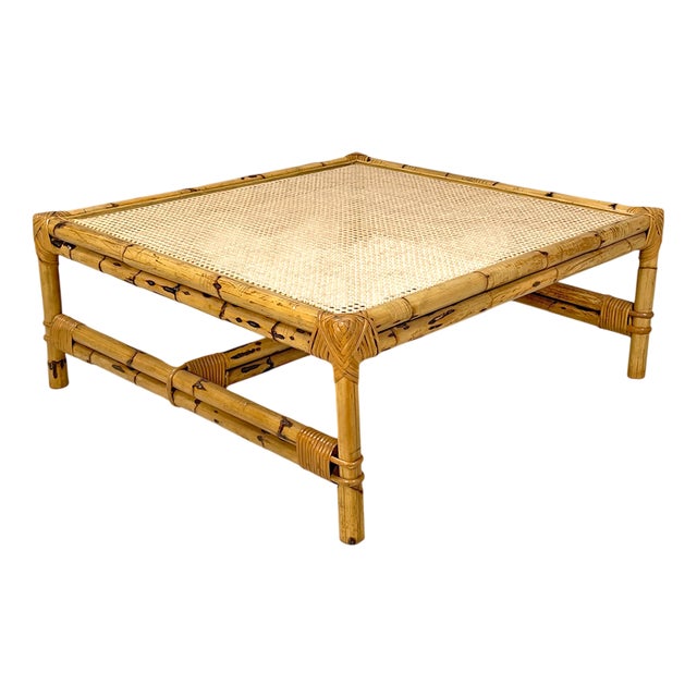 Italian Modern Rattan Coffe Table with Vienna Straw Top, 1970s For Sale
