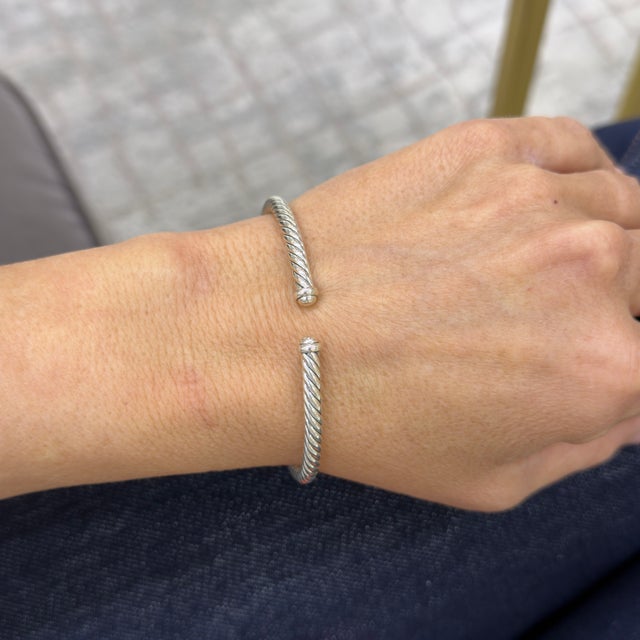 David Yurman Cable Flex 4mm 925 Sterling Silver Cuff Bangle Bracelet For Sale - Image 9 of 9