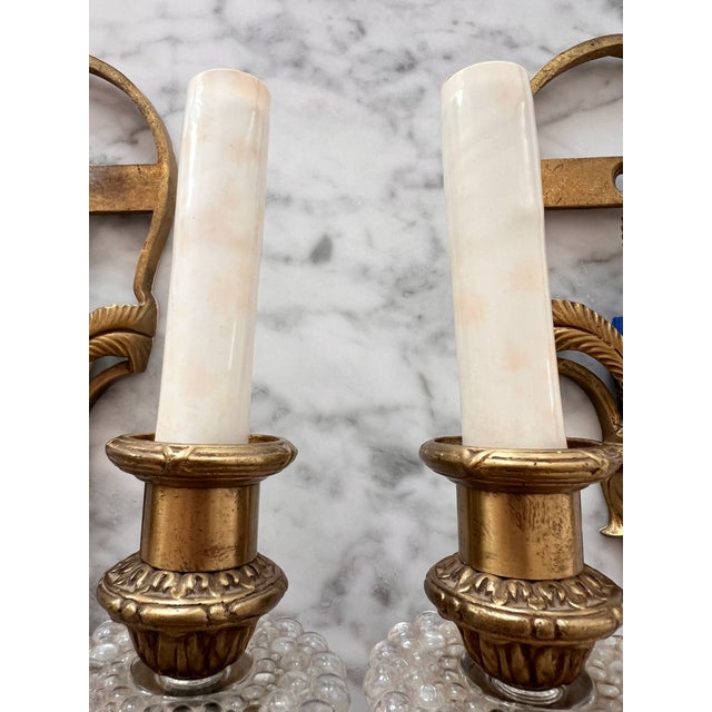Antique Louis XIV Style Brass Bronze Two-Arm Wall Sconces Pair of Two For Sale - Image 11 of 15