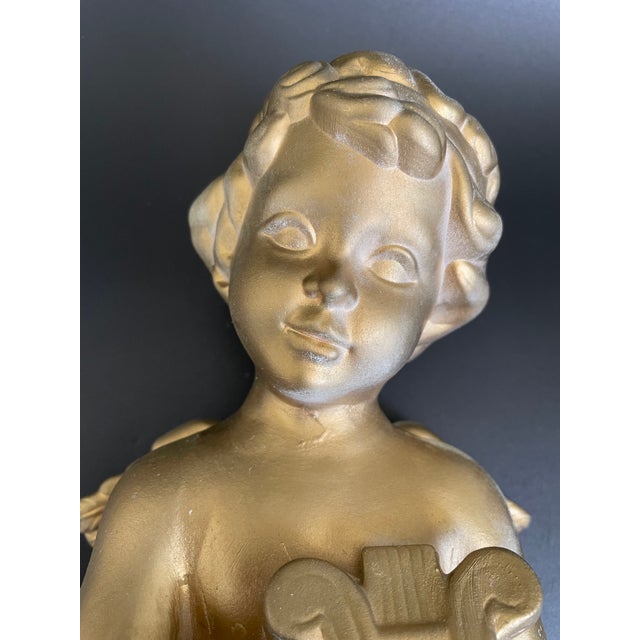 Vintage Gold Sitting Cherub With Lyre Harp For Sale - Image 9 of 10