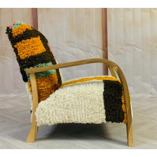 Moroccan Handmade Moroccan Multicolored Wool Chair For Sale - Image 3 of 9