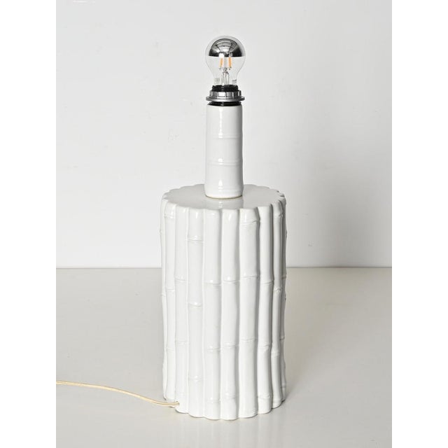 Vintage Italian Faux Bamboo and White Ceramic Table Lamp by Tommaso Barbi, 1970s For Sale - Image 15 of 16